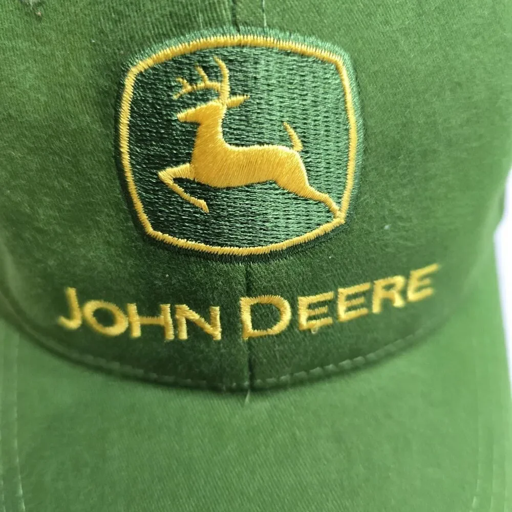 Vintage John Deere Trucker Hat Cap Adjustable Strapback Green Canvas